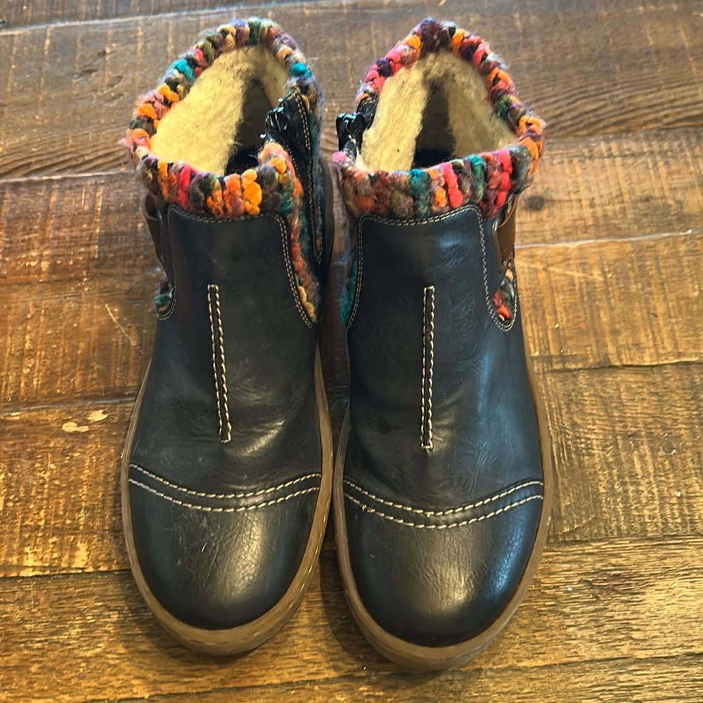 Blue Leather Ankle Boots